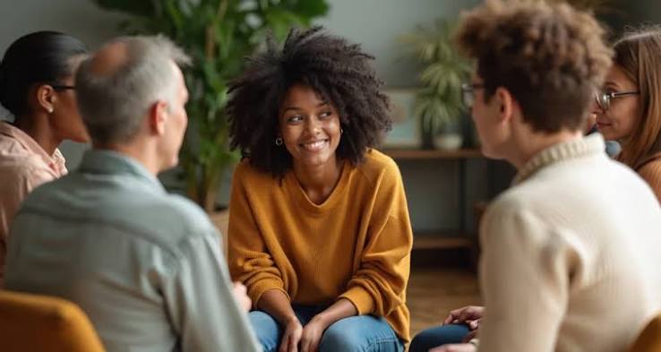 Grupo de pessoas em conversa de apoio
